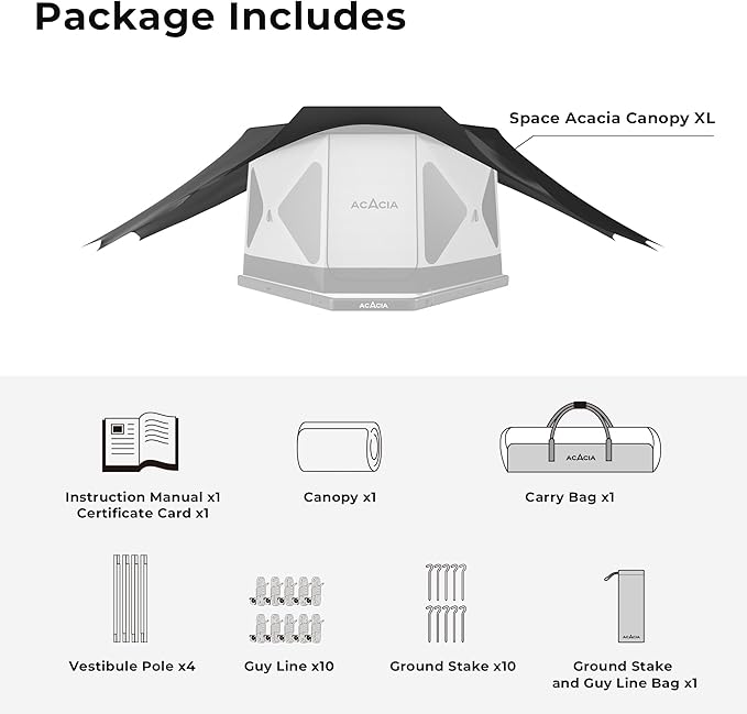 ACACIA Canopy 4 Person for Space Acacia Camping System, PU2000 Waterproof Camping Tarp for 4 Season Camping, UPF50+ Sunproof Tent Tarp with 4 Telescoping Poles, Carry Bag, Moonstone
