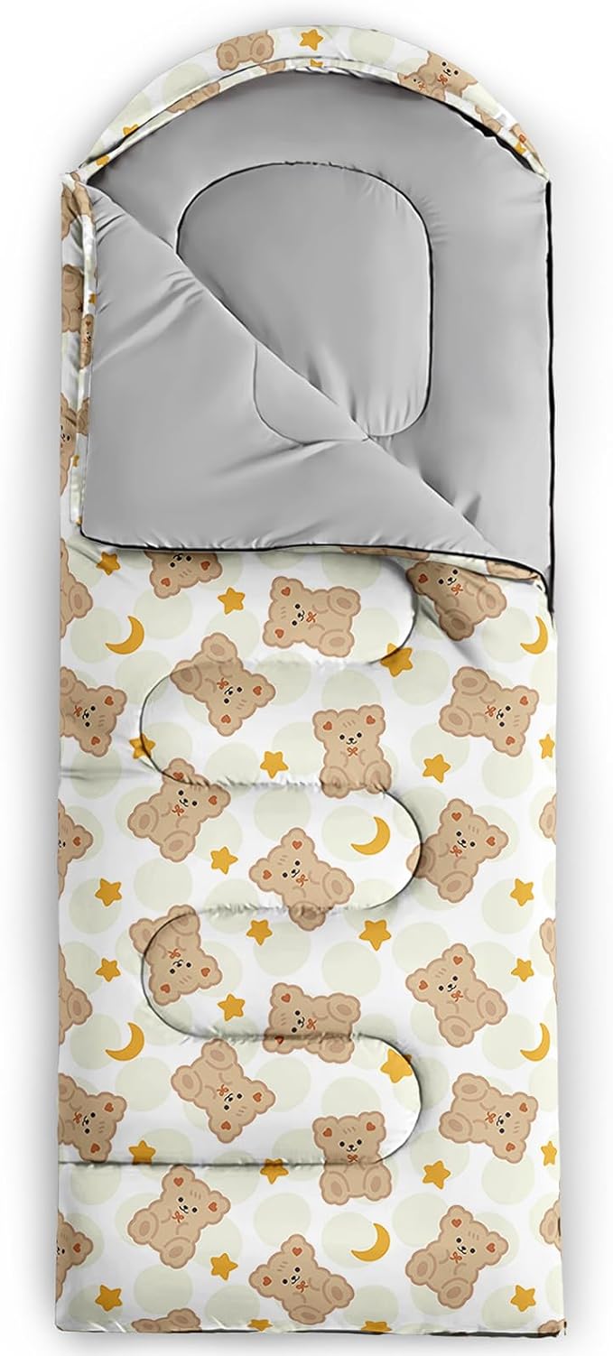AILONEN Kawaii Puppy Sleeping Bag for Kids Boys Girls,Warm and Cool Weather,Lightweight,Waterproof Backpacking,Cartoon Cute Dog & Duck Animal Themed Blue Sleeping Bag for Camping