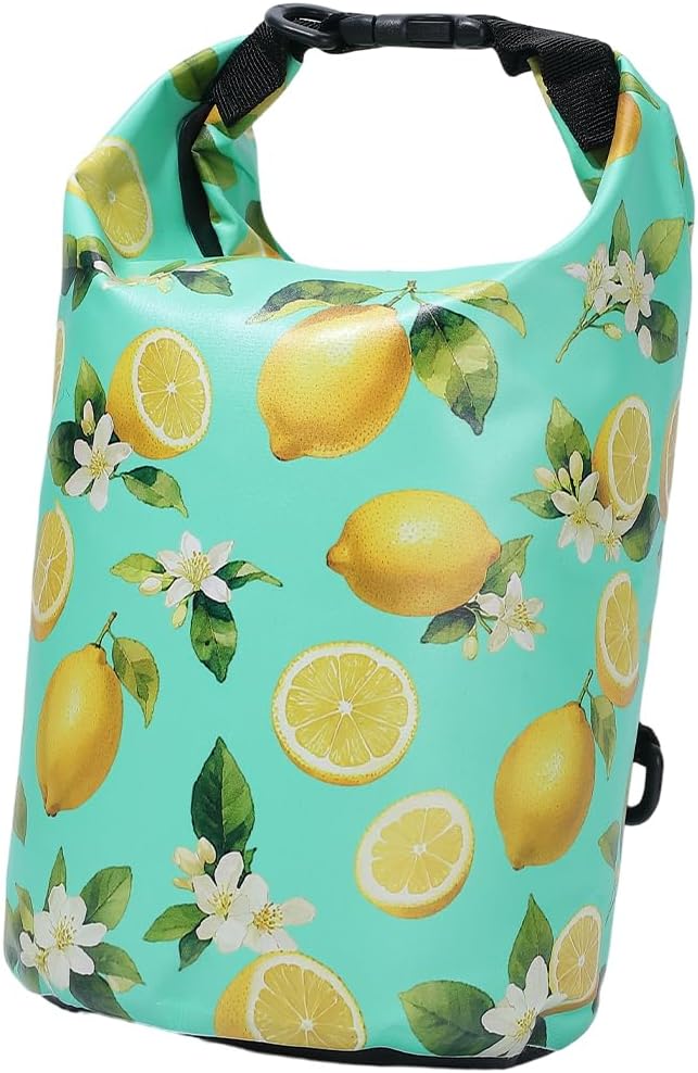 Floating Waterproof Dry Bag Backpack 5L Lightweight Lemon Flower Pattern PVC Roll Top Dry Sack for Kayaking Boating Camping Fishing Swimming Beach Rafting Hiking Outdoor Activities