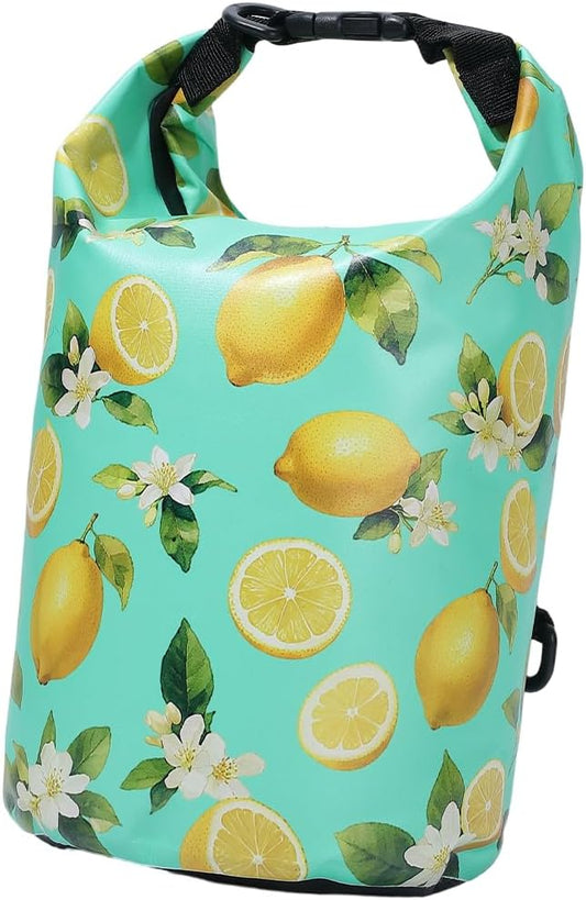 Floating Waterproof Dry Bag Backpack 5L Lightweight Lemon Flower Pattern PVC Roll Top Dry Sack for Kayaking Boating Camping Fishing Swimming Beach Rafting Hiking Outdoor Activities