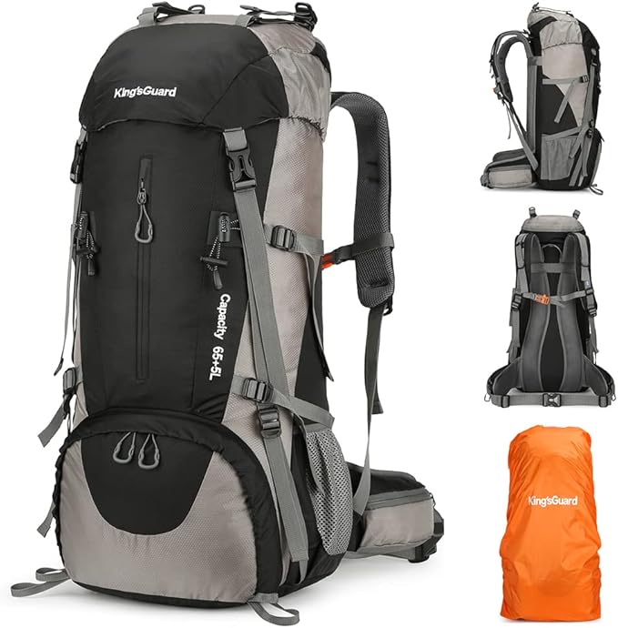 King'sGuard 70L Hiking Backpack with Rain Cover Lightweight Waterproof Travel Camping Backpack Large Backpacking Pack