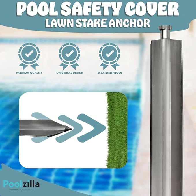 Poolzilla 5-Pack 16" Safety Cover Lawn Stake Anchor, for Grass Installation of Anchors, Heavy Duty Design