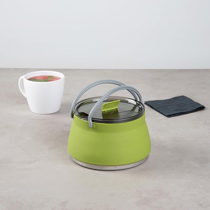 Restaurantware-Hi Tek 1 Liter Collapsible Camping Kettle, 1 Portable Cook Pot - With Perforated Lid, Stainless Steel Bottom, Silicone Camping Coffee Pot, With High Heat Nylon Handles, For Travel