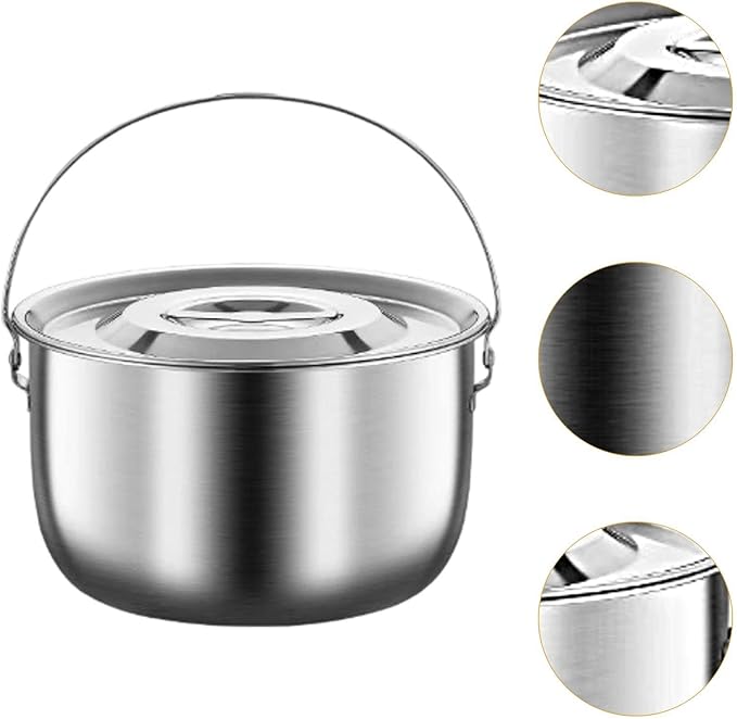 Cooking Pot Stainless Steel Camping Pot Kitchen Accessories with Handle and Lid Portable for Cooking Commercial Party Kitchen, 4.0L