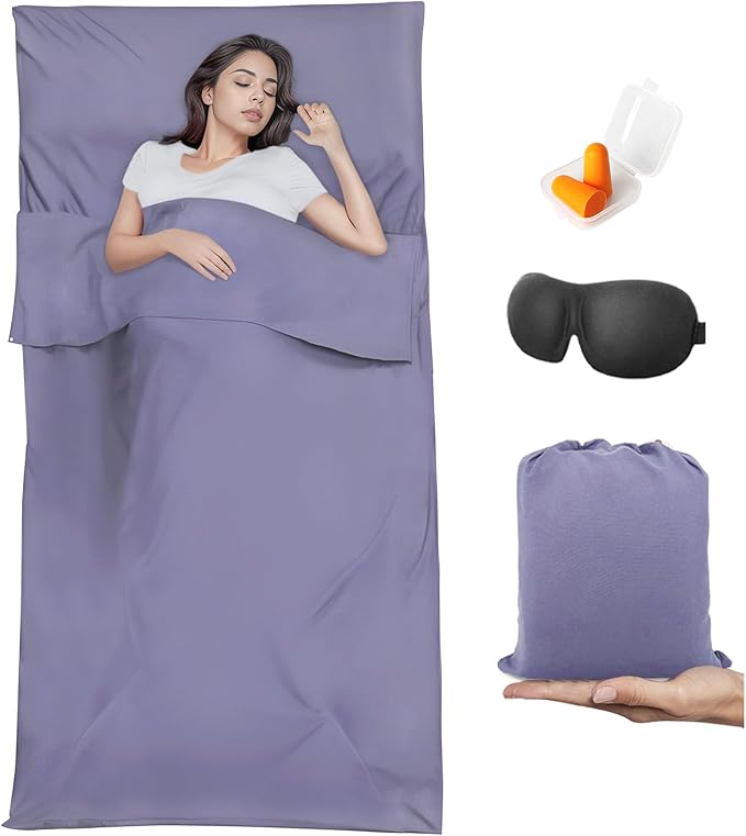 Sleeping Bag Liner,Travel Sheet & Adult Sleep Sack, Camping Sheets Travel Sleep Sack for Backpacking,Hotels & Hostels -Lightweight Single &Double Travel Sheet Camping Sheets