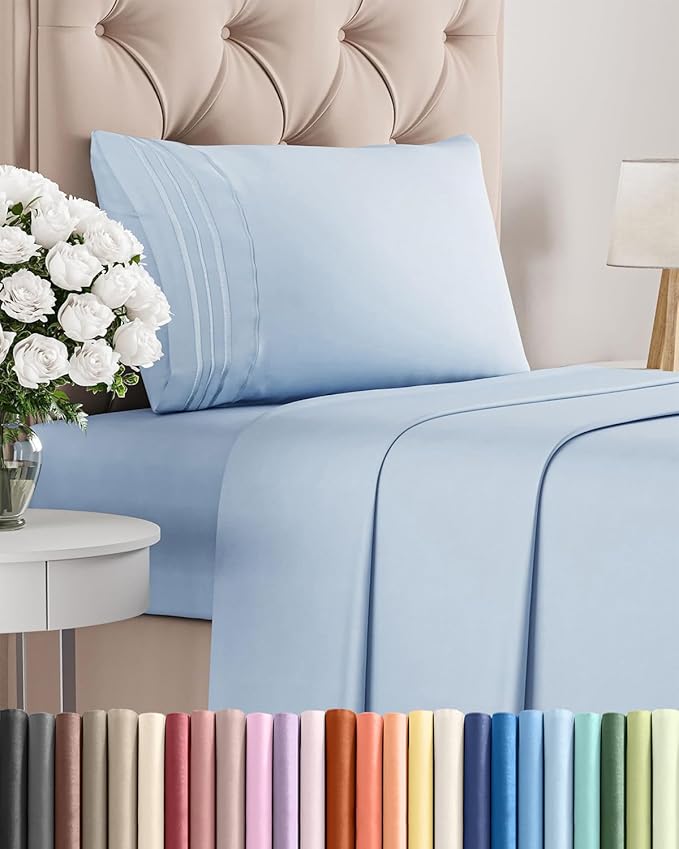 Twin Size 3 Piece Sheet Set - Comfy Breathable & Cooling Bed Sheets Set - Hotel Luxury Bedding for Women, Men, Kids, Teens, Boys & Girls - Deep Pockets, Ultra-Soft, Wrinkle Free - Oeko-Tex - Sky Blue