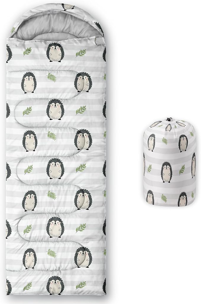 AILONEN Kawaii Puppy Sleeping Bag for Kids Boys Girls,Warm and Cool Weather,Lightweight,Waterproof Backpacking,Cartoon Cute Dog & Duck Animal Themed Blue Sleeping Bag for Camping