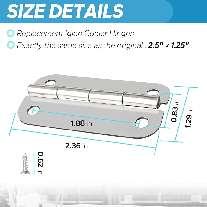 Stainless Steel Cooler Hinges Replacement Parts for Igloo Style Ice Chests - Compatible with Igloo Camping Cooler Accessories 25-165 Quart Coolers (Set of 3)