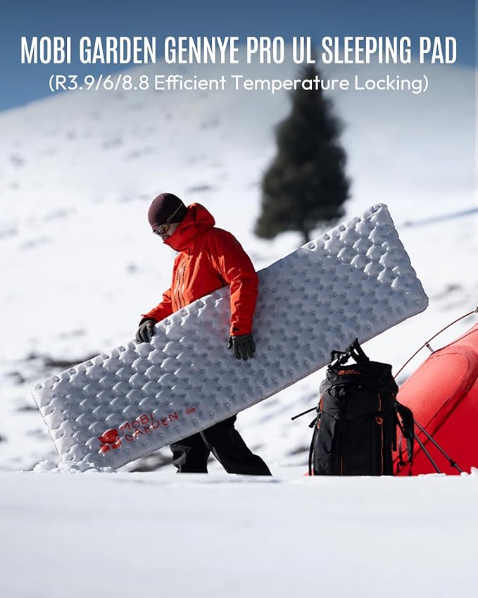 MOBI GARDEN Gennye Pro Rectangular Sleeping Pad for Camping, Extra Thick Insulated Air Mat for Side Sleepers, R-Value 6.0 Winter Mattress with Noise Reduction & Anti-Slip Design, Wide & Double Sizes