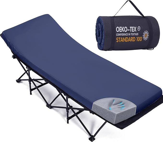 CYMULA Camping Cot Mattress 2in Memory Foam Sleeping Pad,Soft Warm Non-Slip Camping Mattress Topper with Retaining for Adults,Portable Roll up Pad for Travel(75 x30)（only Mattress）
