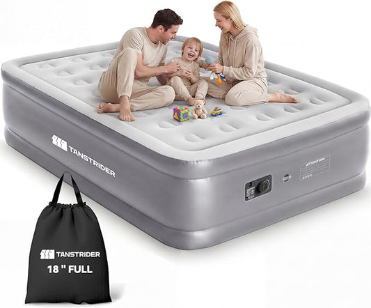 Air Mattress Full with Built in Pump,18'' Raised Inflatable Blow Up Air Bed, 3 Mins Quick Self-Inflation/Deflation Inflatable Bed for Guests & Home, Outdoor Camping and Travel (Gray)