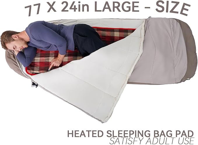 Battery Operated Heated Sleeping Pad for Sleeping Bag -3 Heating Zones with Battery Pack Waterproof Anti-Slip Far Infrared Heating Ideal for Cold Weather Camping Heated Sleeping Bag Liner