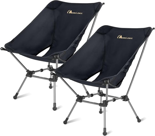 MOON LENCE Portable Camping Chair Plus, Upgraded Comfort & Size, Compact and Lightweight Still, Folding Chair for Backpacking & Hiking, 330Lbs Capacity (Black 2 Pack)