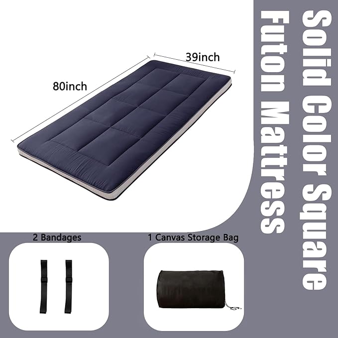 MAXYOYO Japanese Floor Mattress Futon Mattress Twin Bed Mattress, Single Mattress Pad Guest Mattress Floor Bed Mattress, Easy to Foldable and Portable, Navy Futon Twin Mattress