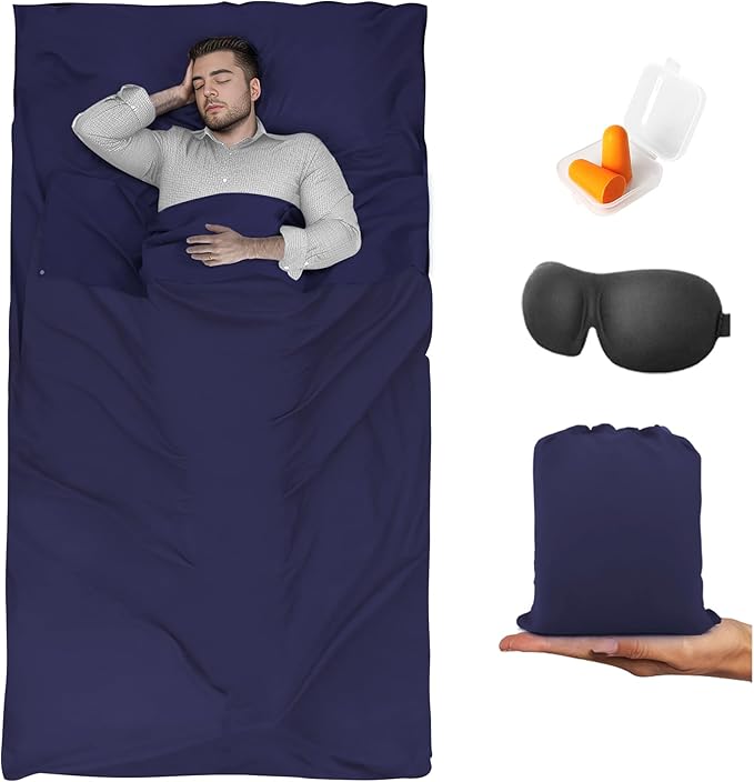 Sleeping Bag Liner,Travel Sheet & Adult Sleep Sack, Camping Sheets Travel Sleep Sack for Backpacking,Hotels & Hostels -Lightweight Single &Double Travel Sheet Camping Sheets