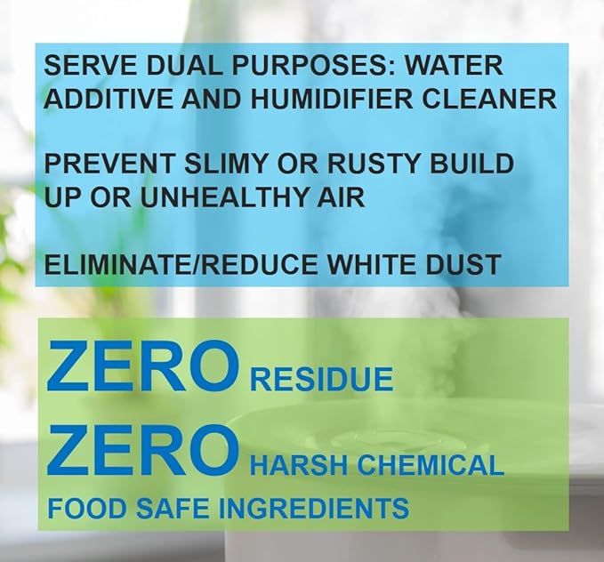 PUREFY Humidifier Treatment Large Capacity (68 oz) – for Large (6L, 1.5 Gallons or More) Humidifiers or Coolers. Hypoallergenic. Unscented. No Residue. Hygienic Humidifier for Healthier Air.