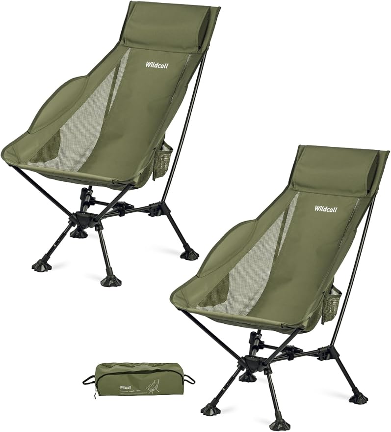 WildCall Lightweight Folding High Back Camping Chair with Head Support, Compact Beach Chair with Anti-Sinking Large Feet and Three Tilt Angles Adjustment
