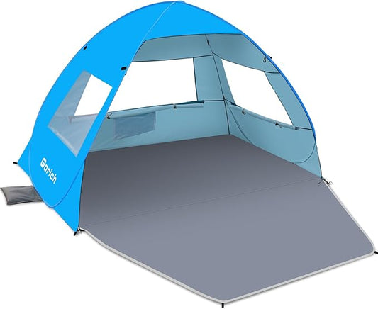 Gorich Easy Pop Up Beach Tent for 3-4 Person, UPF 50+ UV Protection Beach Umbrella Sun Shelter, Portable Lightweight Shade with Easy Foldable & Instant Setup
