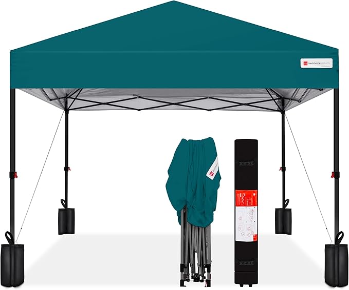 Best Choice Products 12x12ft Pop Up Canopy Tent, Outdoor Shade, 1 Person 1 Minute Set Up, Carry Case, 4 Weight Bags - Cerulean