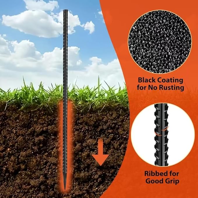16 inches Rebar Stakes 24-Pack Straight Metal Stakes Heavy Duty 5/16" Diameter Ground Stake for Tent, Fence, Landscaping, Concrete Forming, Outdoor Decoration and Plant Support