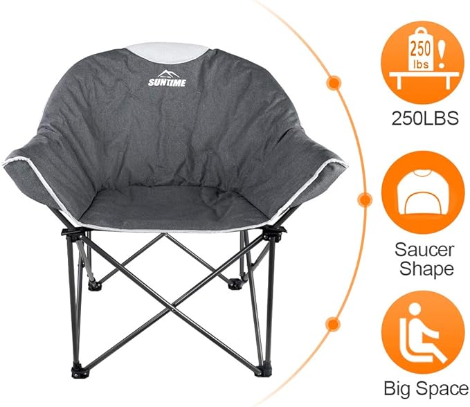 OUTDOOR LIVING SUNTIME Sofa Chair, Oversize Padded Moon Leisure Portable Stable Comfortable Folding Chair for Camping, Hiking, Carry Bag