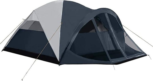Pacific Pass 6 Person Dome Tent w/ Removable Rain Fly and Screen Room, Water Resistant - Navy/Gray