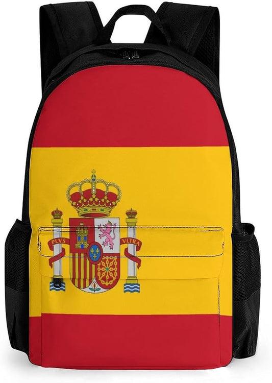 Shoulder Book Bags Anti-Theft Multipurpose Big Capacity Bookbag, Spain Flag Travel Hiking Backpack With Smooth Zippers