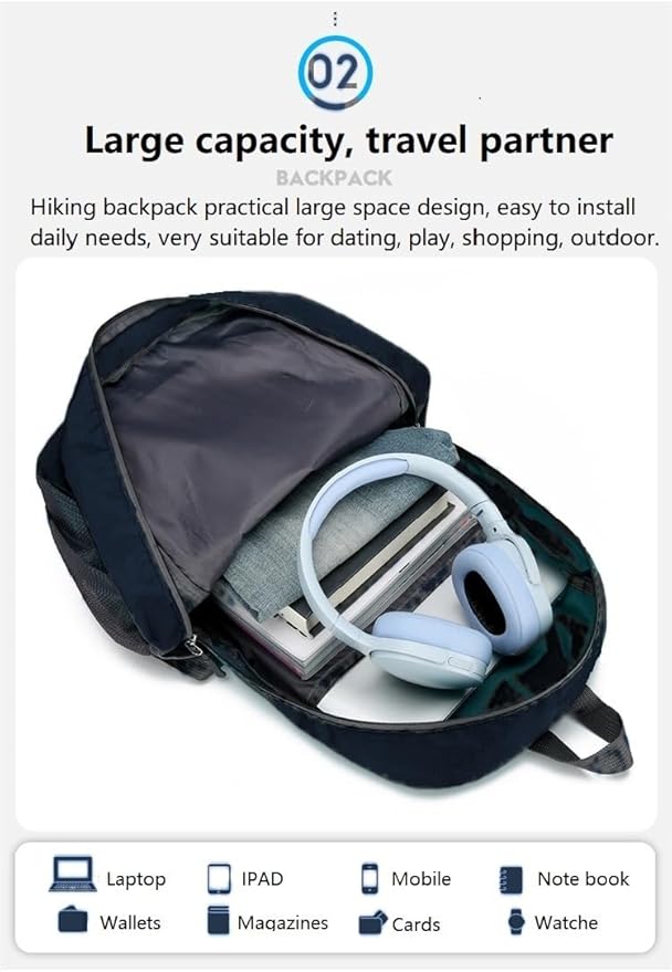 Ultra Lightweight-Packable-Hiking-Backpack Foldable Travel Camping Daypack Casual Outdoor Water-resistant 25L Backpacks (Dark Blue)