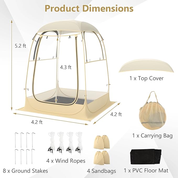 Tangkula All Weather Sports Tent for 1-2 People, Pop Up Instant Tent with Waterproof Tarp Floor, Top Cover, Outdoor Clear Bubble Tent for Sports Events Fishing Camping Cheering