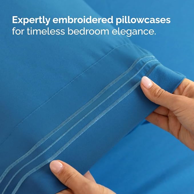Flex Top Split Head King 4 Piece Sheet Set - Comfy Breathable & Cooling Bed Sheets Set - Hotel Luxury Bedding for Women, Men, Kids, Teens, Boys & Girls - Deep Pockets, Soft and Oeko-Tex - Denim Blue
