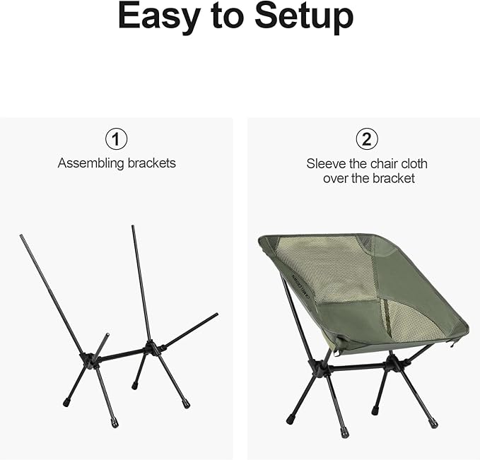CAMEL CROWN Portable Camping Chair Lightweight Compact Folding Chair Mesh for Outdoor Camp Travel Beach Picnic Festival Hiking Backpacking Army Green