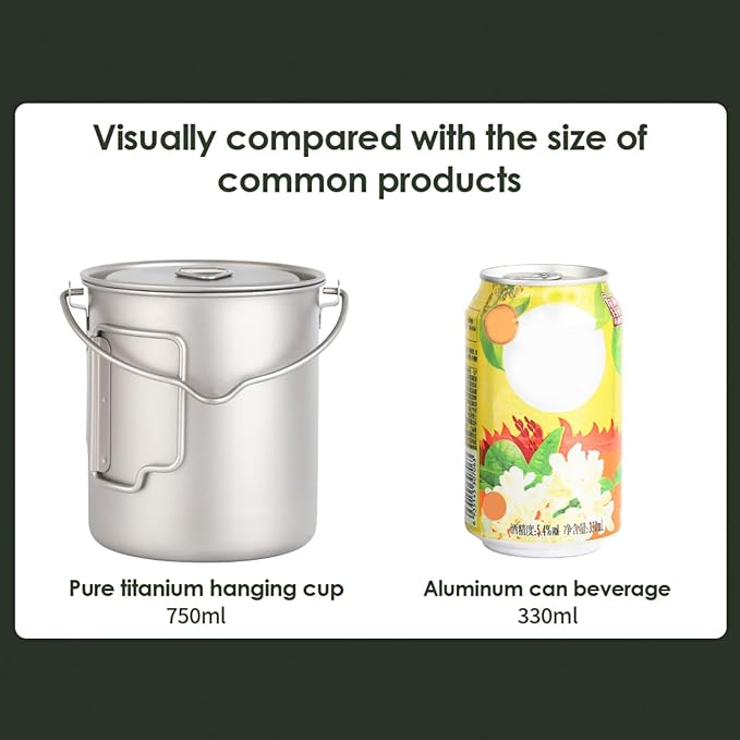 BY-J Titanium Camping Cookware Set – 750mL & 420mL Titanium Pot with Lid and Foldable Handle, Compact Backpacking and Travel Kitchenware for Camping, Hiking and Fishing