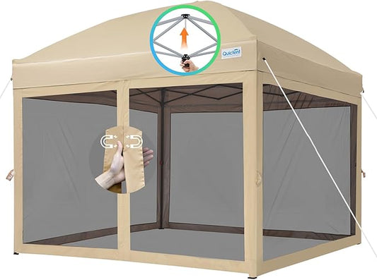 Quictent 10x10 Pop up Canopy Tent with Netting, Auto-Close Magnetic Doors, One Person Instant Setup Screen House Room Tent Screened Waterproof