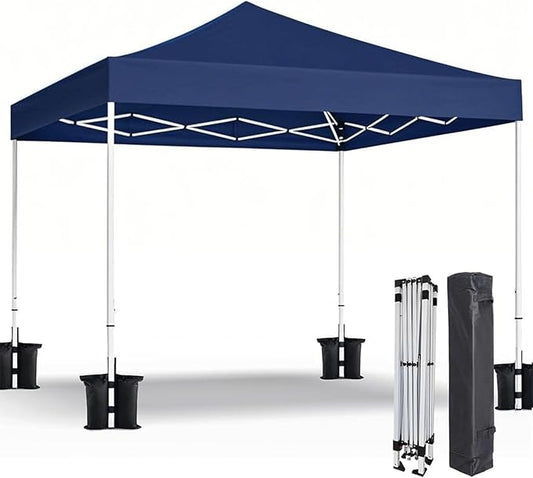 Shades 10x10 Pop Up Canopy,Heavy Duty Beach Tent with Carrying Bag for Easy Moving,Sun Shelter for Parties,Events,Camping,Outdoor Gazebo with 420D PU Coated Waterproof Navy Blue Fabric,4 Sandbags