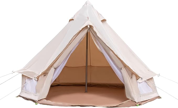 Bell Tent 118" All-Season Waterproof Canvas Camping Tent, 6.5ft Center Pole Polyester Cotton Tent for 2 Person with PVC Floor, Windproof Outdoor Camping Tent
