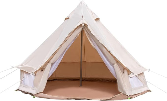 Bell Tent 118" All-Season Waterproof Canvas Camping Tent, 6.5ft Center Pole Polyester Cotton Tent for 2 Person with PVC Floor, Windproof Outdoor Camping Tent