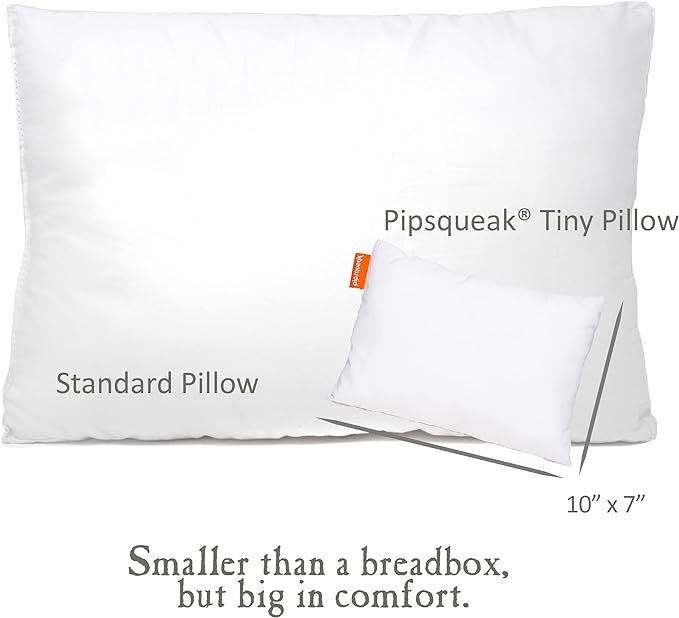 Pipsqueak Microfiber Pillow - Small, Mini, Tiny - 11 x 7 in - Perfect for Travel, Cars, Airplanes, Camping, Dogs, Toddlers, Kids, Lumbar, Knees and Neck - Ages 2 Yrs and Up