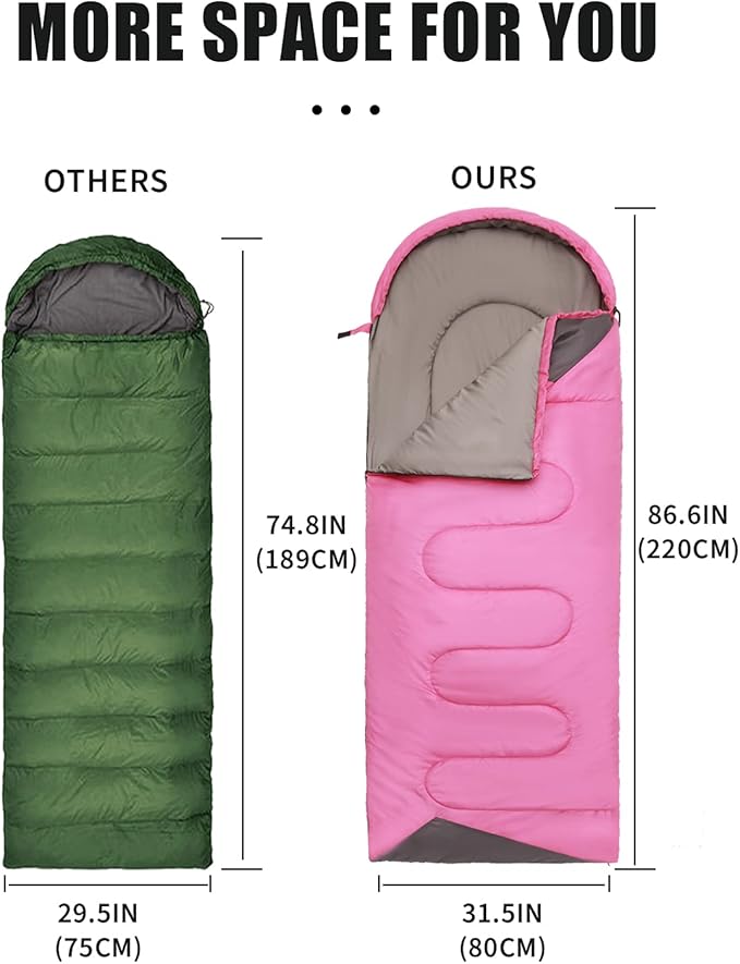 Sleeping Bags for Adults Cold Weather - 20 Degree Big&Tall Size Backpacking Lightweight Waterproof for Girls Boys Mens Teen Women for Camping Hiking Outdoor Travel Hunting with Compression Bags