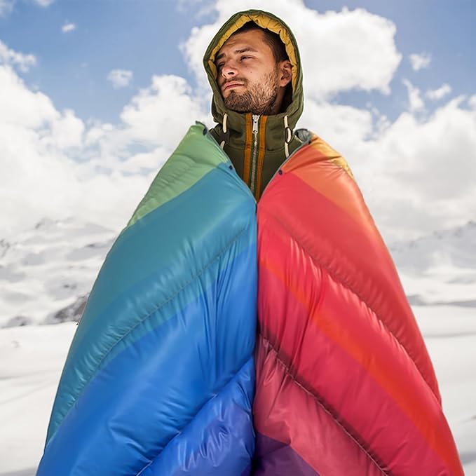 APSMILE Outdoor Down Blanket | Extra Warm & Puffy Camping Blanket | Water-Resistant, Lightweight, Packable Sleeping Quilt for Camp, Travel, Hiking, Picnic, Backpack (Rainbow HD Printed, 52"x75")