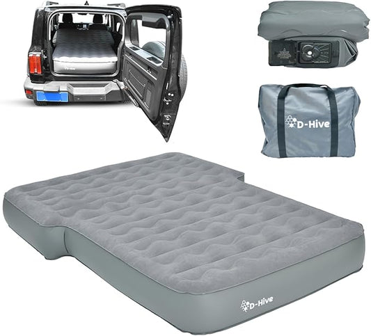 D-Hive SUV Air Mattress, Ultra-Thick Material Extra-High Car Air Mattress, SUV Mattress for Toyota 4runner, Car Mattress w/Built-in Pump Inflatable Car Air Mattress Grey