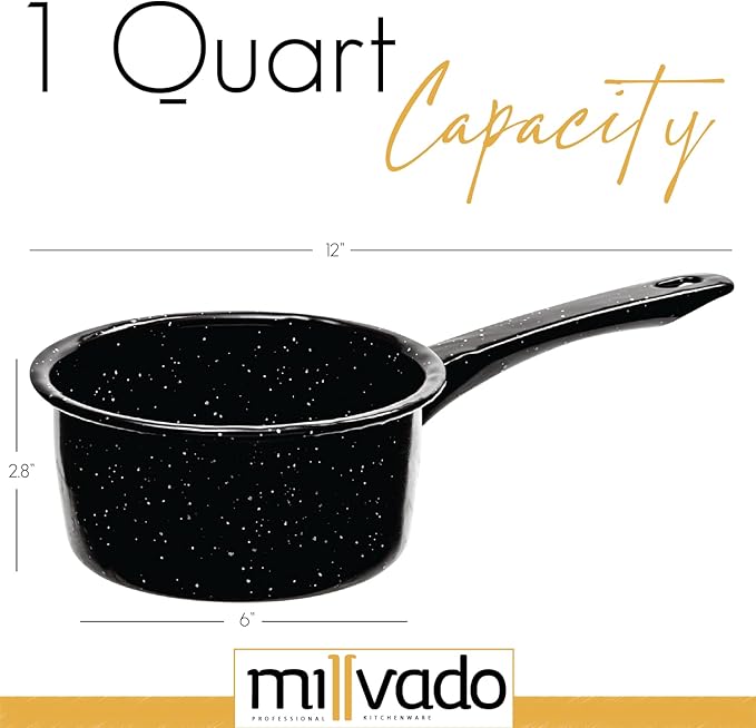 Granite 1 Quart Saucepan, Naturally Nonstick Sauce Pots, Speckled Enamel Cookware, Small Sauce Pan for Cooking and Boiling, Granite Cooking Pot for Stovetop, Campfire, Outdoor Stove