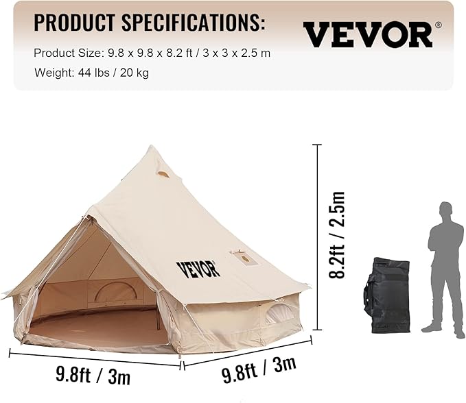 Happybuy Canvas Bell Tent - 4 Seasons Breathable 100% Cotton Canvas Yurt - w/Stove Jack, Luxury Glamping Tent Waterproof for Family Camping, Hunting, Party