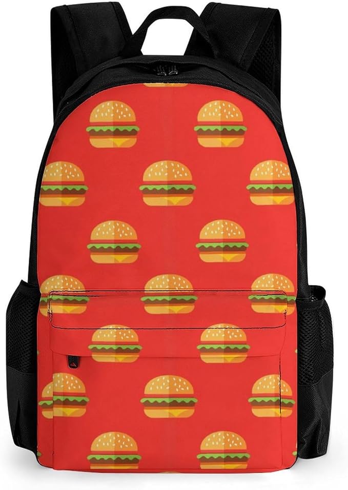 Supdreamc Men Women Lightweight Funny Red Hamburgers Casual Daypack Large Capacity Bookbag With Adjustable Shoulder Straps for Gym Business Bicycle
