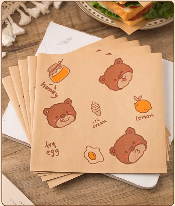XZJMY 150 Pcs Brown Kraft Paper Sandwich Bags, 7x7" Flat, Recyclable, Non-Stick, Greaseproof, Disposable