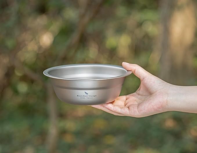 Boundless Voyage Titanium Camping Plate Bowl Set Rice Soup Salad Stackable Serving Bowls Ultralight Dinnerware Set Dishwasher Safe 500ml ti1144t