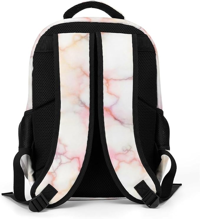 Large Capacity Laptop Backpack Pink Marble White, Sturdy Water Resistant College Bookbag with Water Bottle Pockets for Business Travel Gifts