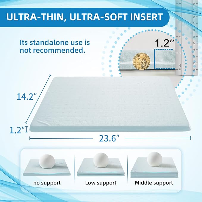 LOFE Adjustable Memory Foam Pillow's One Layer - 1 Height 1.2'' Insert for Cervical Pillow for Neck Pain Relief, CertiPUR-US Memory Foam Piece, Ultra Thin Pillow for Stomach Sleeper, Blue, Ultra Soft
