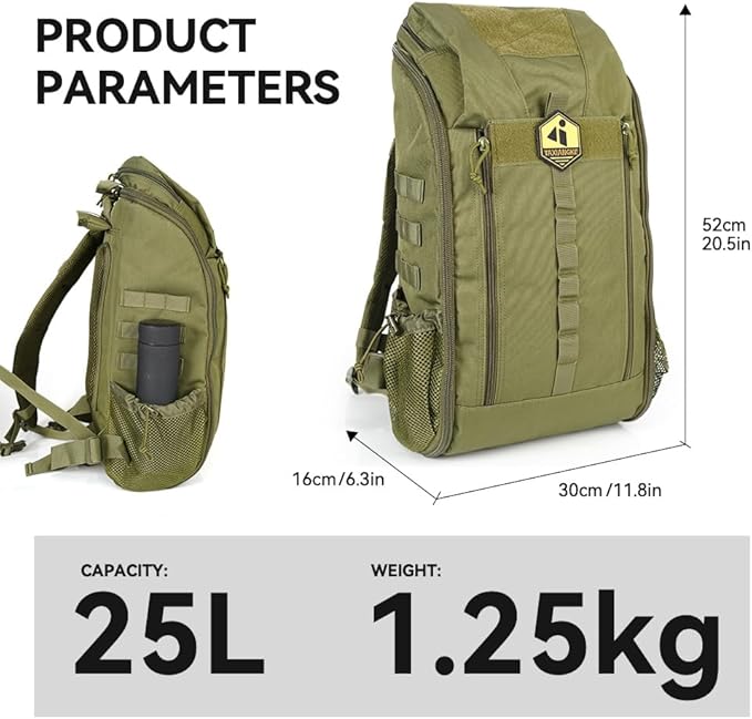 25L Hiking Backpack for Men & Women,Breathable Waterproof Backpack, Lightweight Camping Backpack with MOLLE System-Green,Suitable for mountain climbing and outdoor hiking