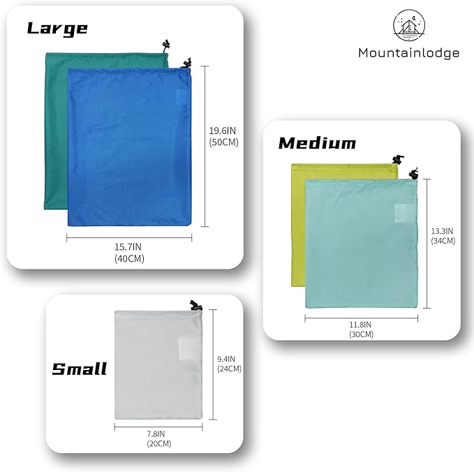 MOUNTAINLODGE Small Drawstring Bags Stuff Sack Set 5-Pack,Ultralight Ditty Bags with 5 Colors for Camping,Hiking,Travelling or Use as Dustcover Bag for Hangbag,Shoes