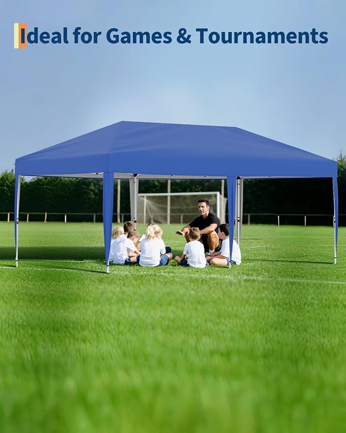 10x20 Pop Up Canopy Tent Outdoor Canopy with 6 Removable Sidewalls One-Person Set Up Heavy Duty Commercial Instant Tent Shelter-Blue